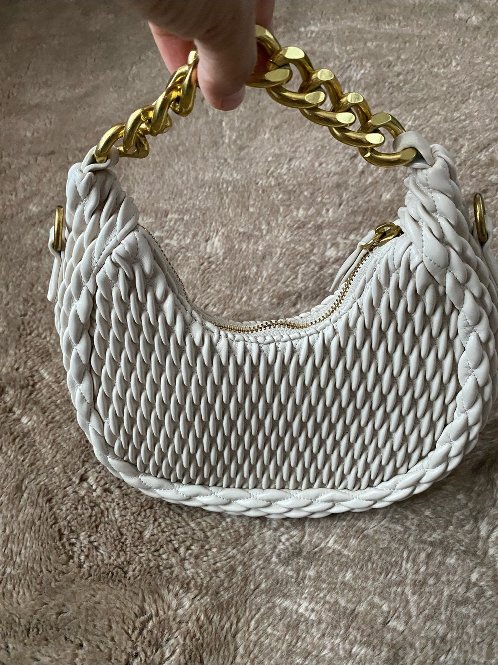 Rachel Zoe White Woven Crescent Shoulder Bag with Gold Chain Handle - Picture 2 of 9